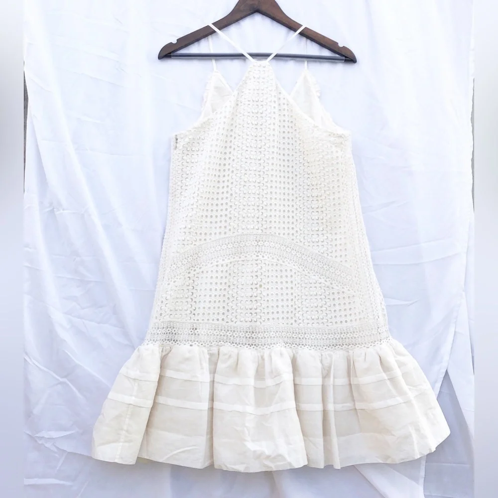 J. CREW COLLECTION | RUFFLE-HEM SPAGHETTI STRAP EYELET DRESS SIZE 8